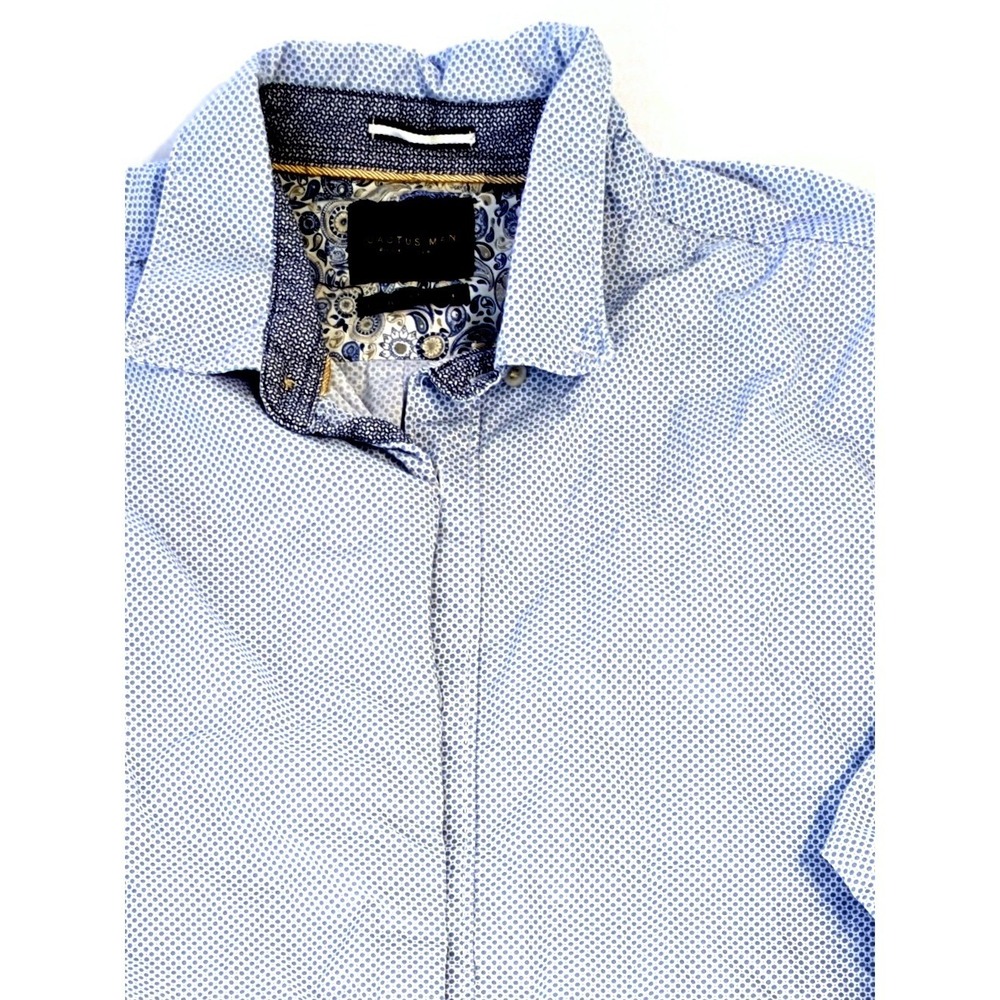 Cactus Man Ricky Singh Mens Medium Blue Geometric Hidden Button Dress Shirt